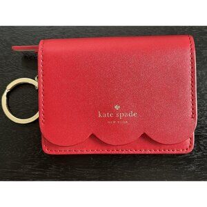 Kate Spade Red Magnolia Street Piper Wallet Scalloped Front Keychain Card Holder